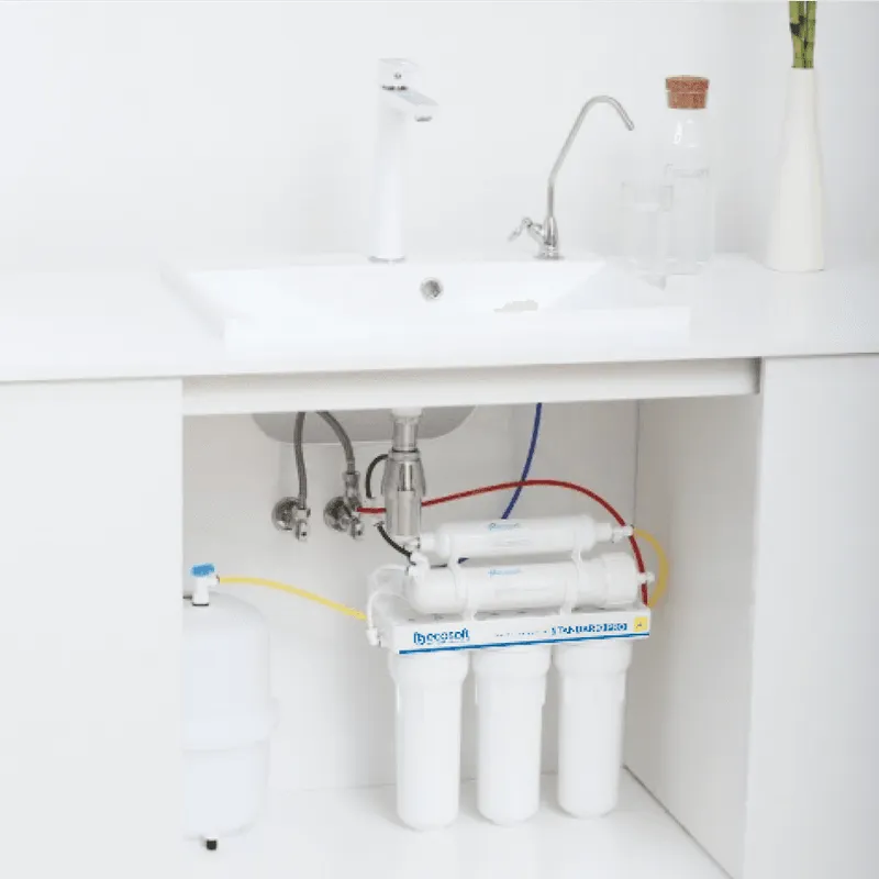 Reverse osmosis water filter installed under a bathroom sink